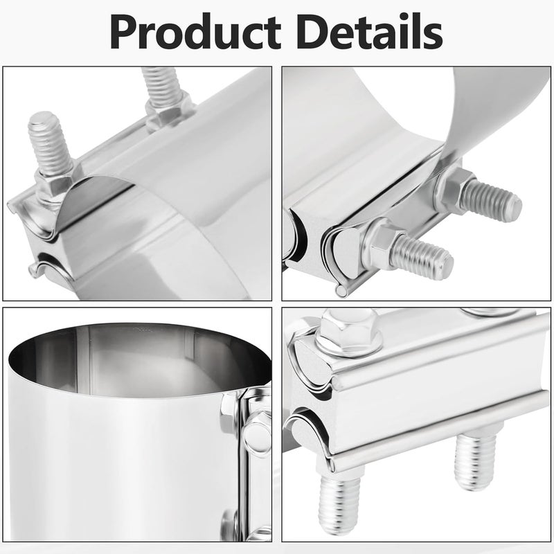 BIGREAT 4'' Inch Exhaust Clamp,4 Inch Butt Joint Exhaust Seal Band Clamp Sleeve Coupler Universal For Exhaust System 2PCS Polished T304 Stainless Steel - Image 3